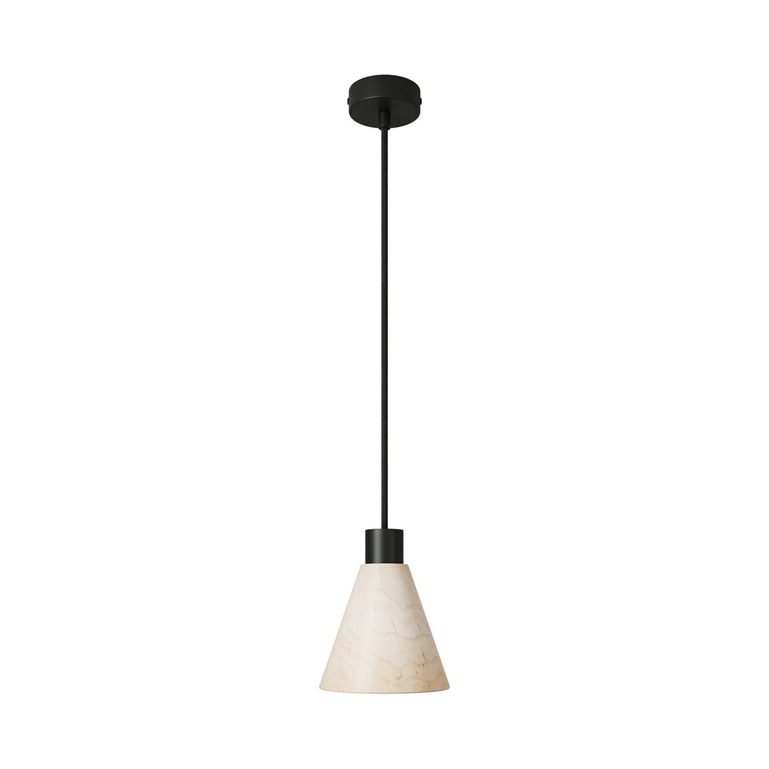 Lámpara colgante con pantalla de madera en forma de cono