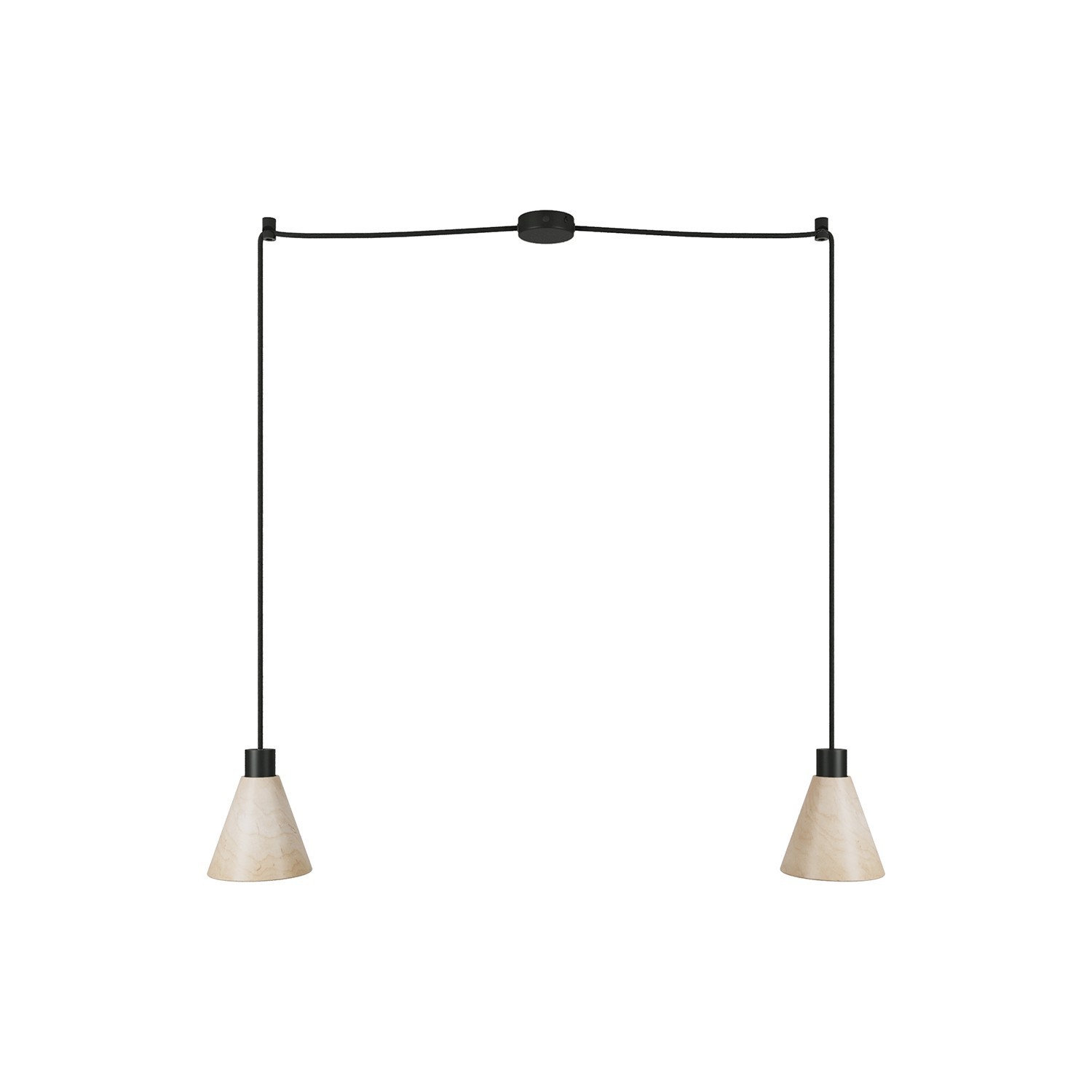 Lámpara colgante múltiple de 2 luces con pantalla de madera en forma de cono