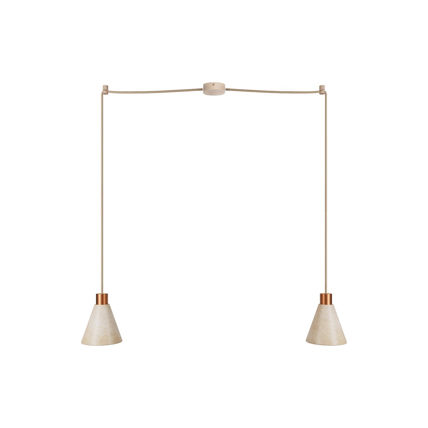 Lámpara colgante múltiple de 2 luces con pantalla de madera en forma de cono