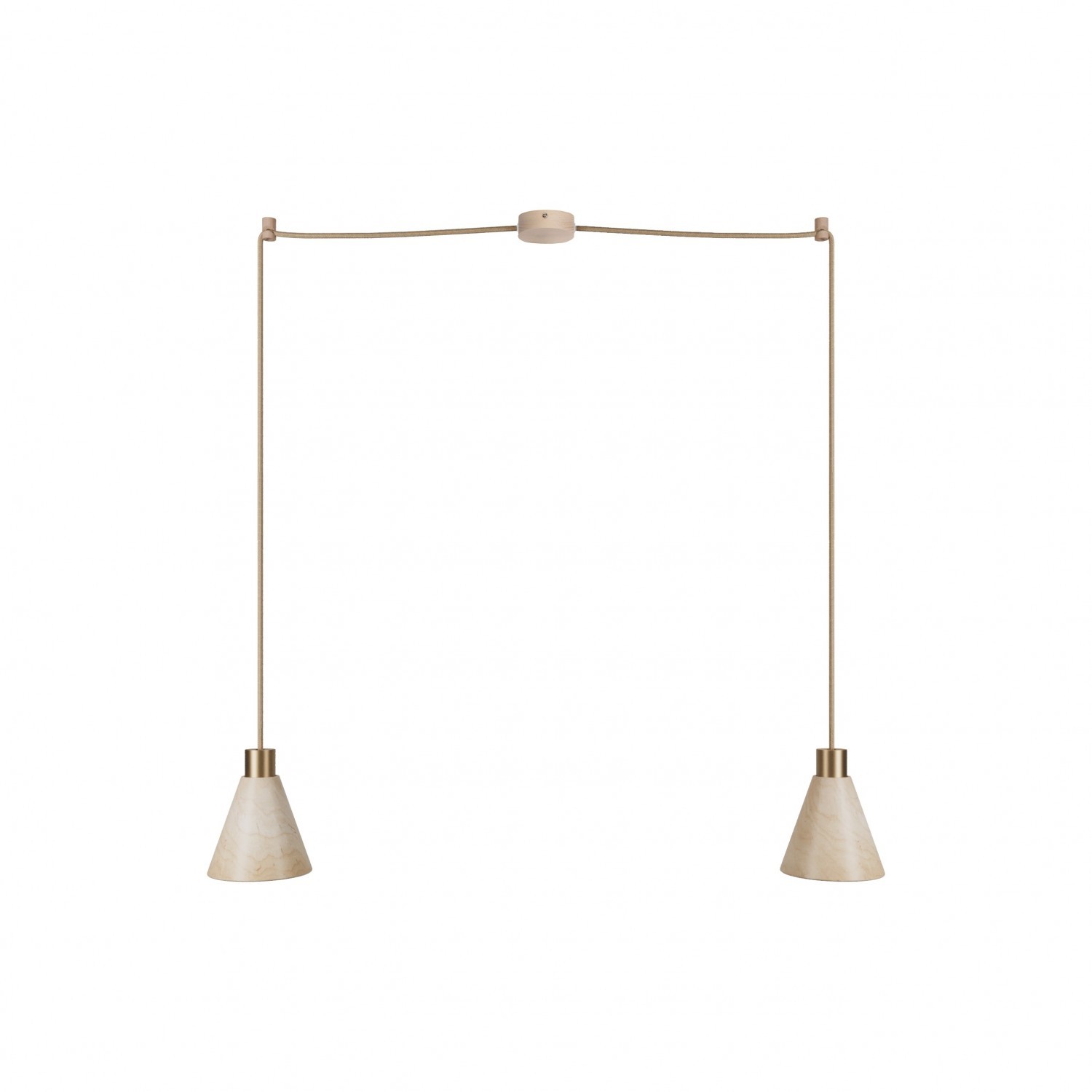 Lámpara colgante múltiple de 2 luces con pantalla de madera en forma de cono