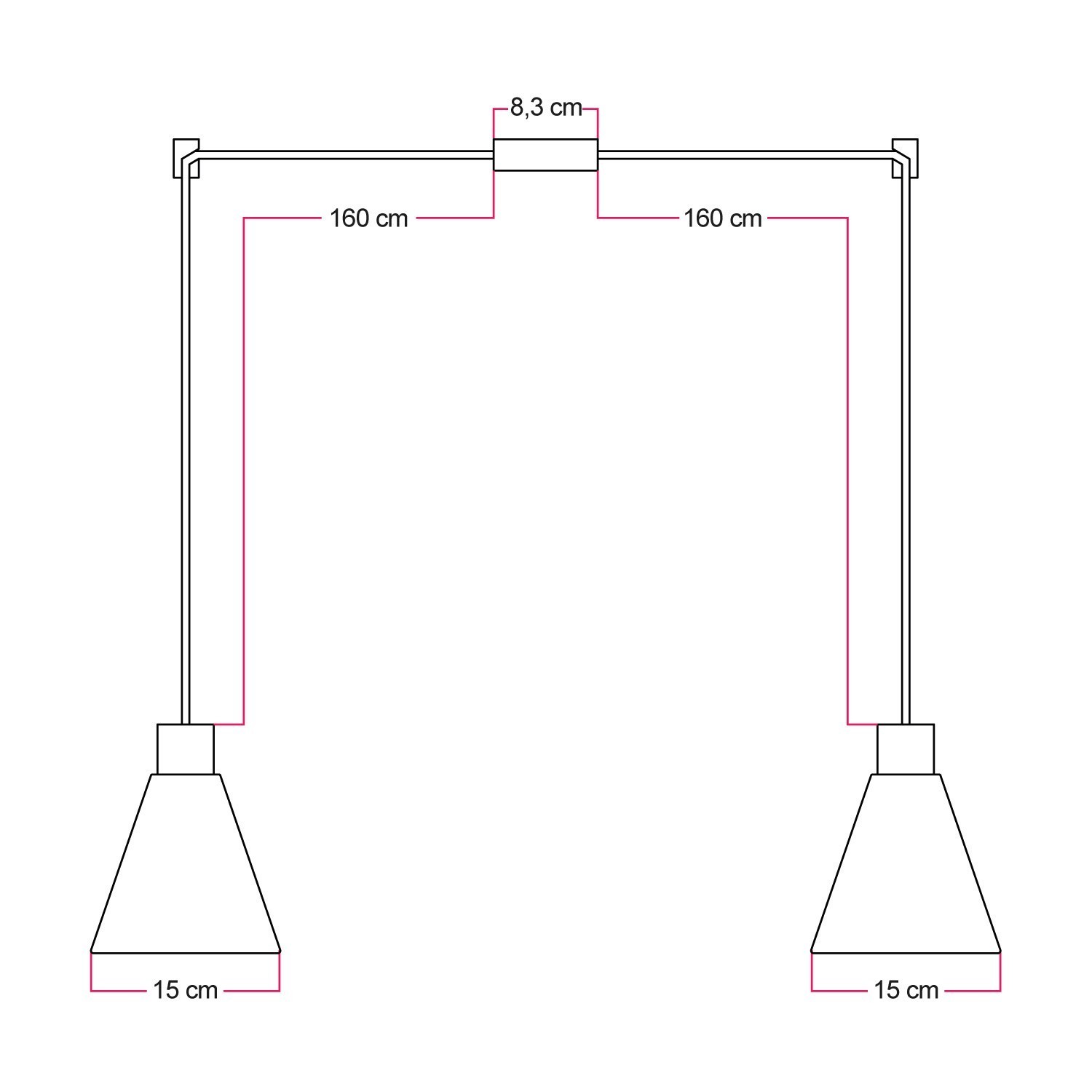 Lámpara colgante múltiple de 2 luces con pantalla de madera en forma de cono