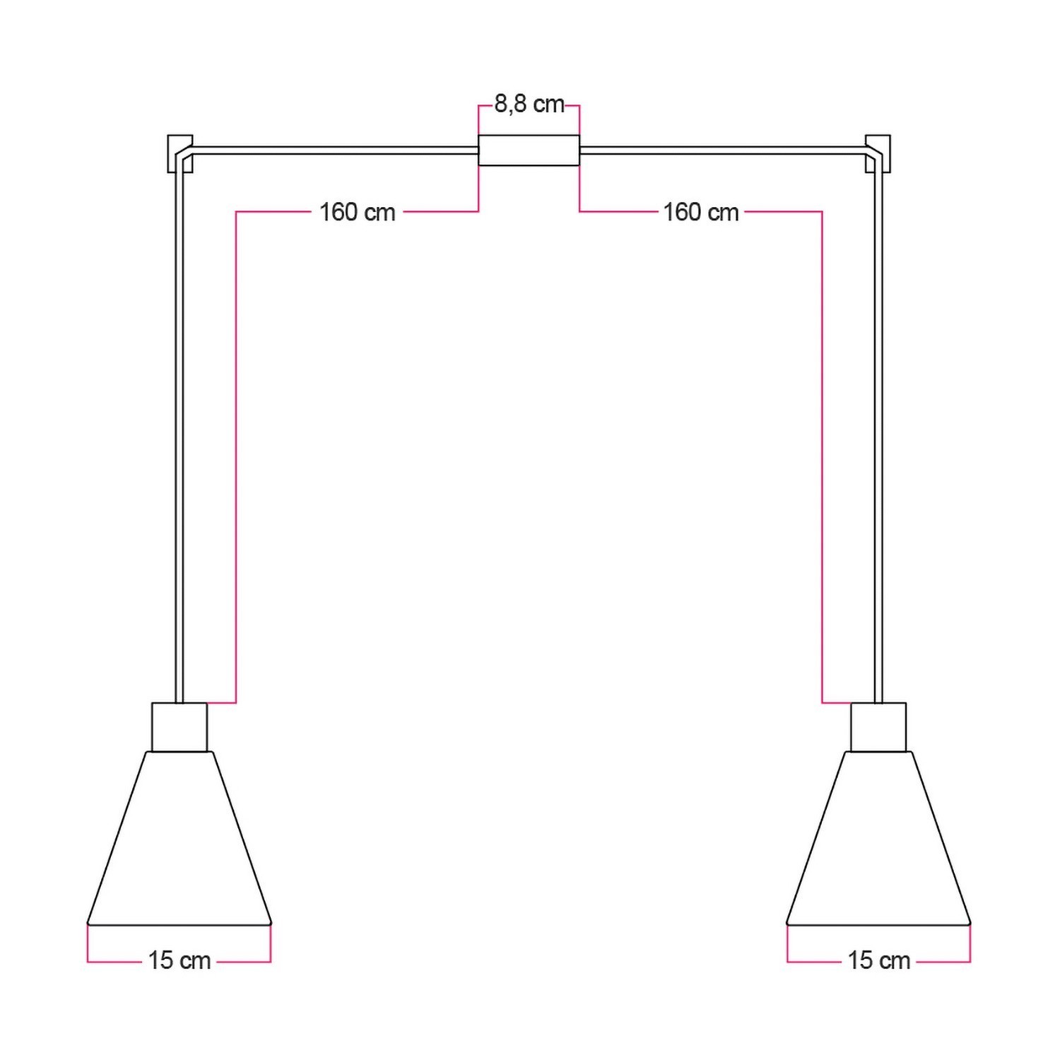 Lámpara colgante múltiple de 2 luces con pantalla de madera en forma de cono