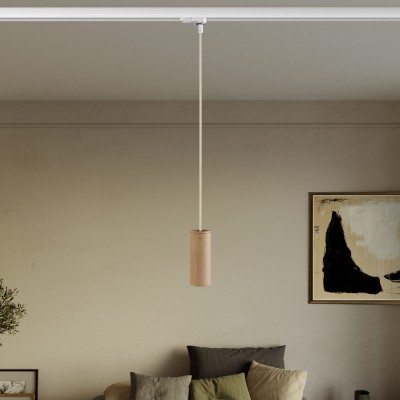 Lámpara colgante para carril con pantalla de madera