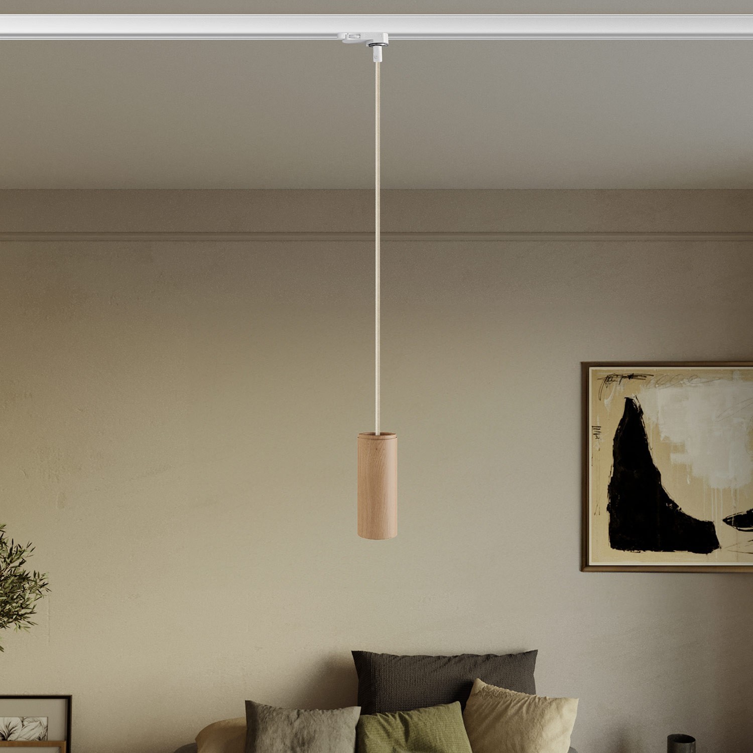 Lámpara colgante para carril con pantalla de madera