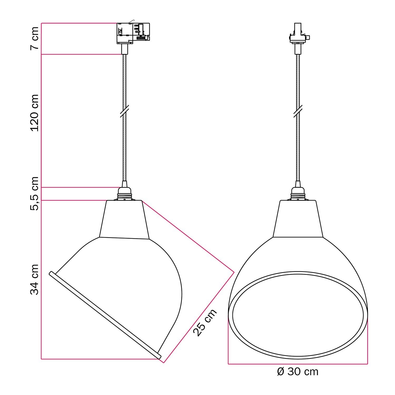 Lámpara Broadway con pantalla oblicua y adaptador para carril