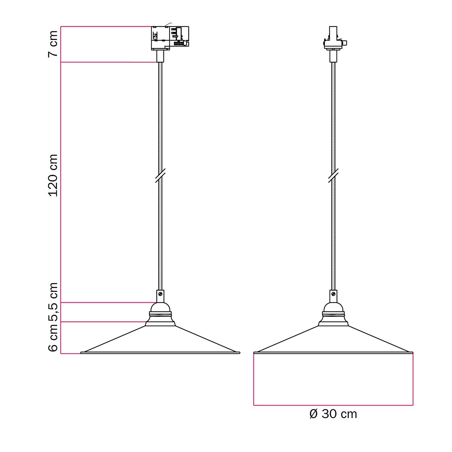 Lámpara de carril con pantalla de metal esmaltado Swing