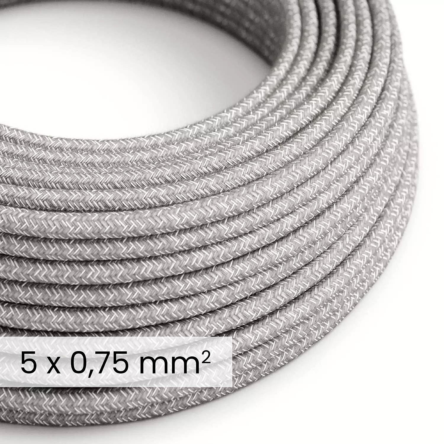 Cable textil redondo 5x0,75 de lino natural Gris