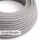 Cable textil redondo 5x0,75 de lino natural Gris