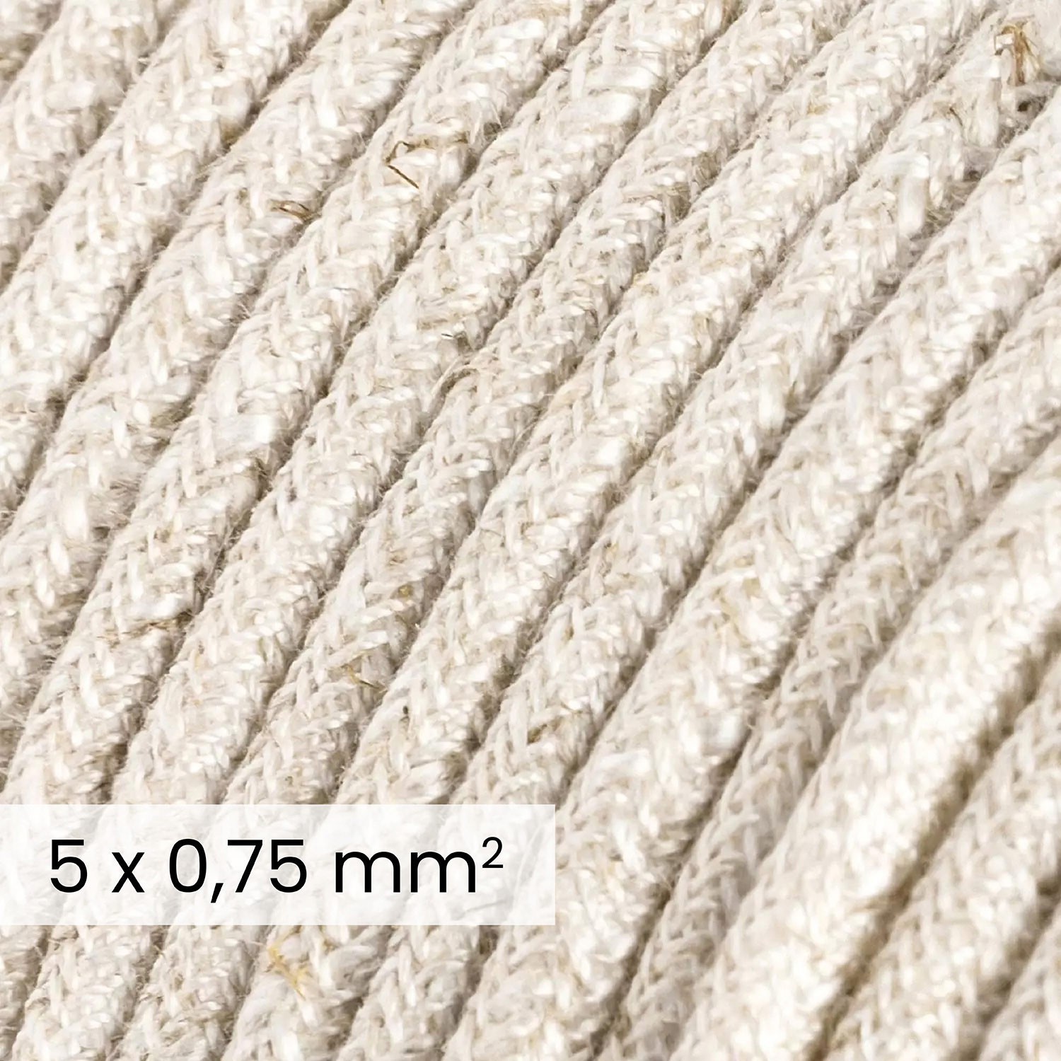 Cable textil redondo 5x0,75 en lino natural Blanco