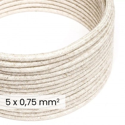 Cable textil redondo 5x0,75 en lino natural Blanco