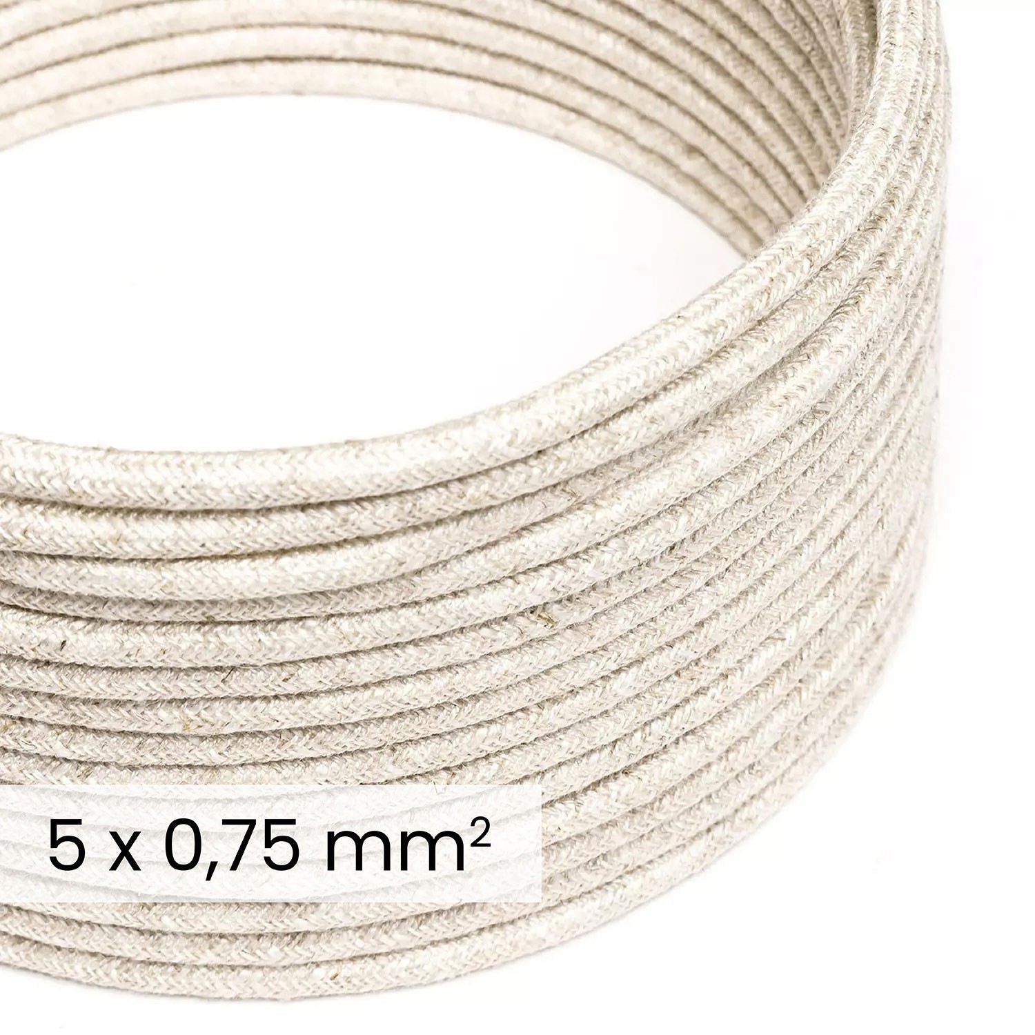 Cable textil redondo 5x0,75 en lino natural Blanco