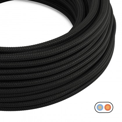 Cable textil plano Negro Carbón brillante