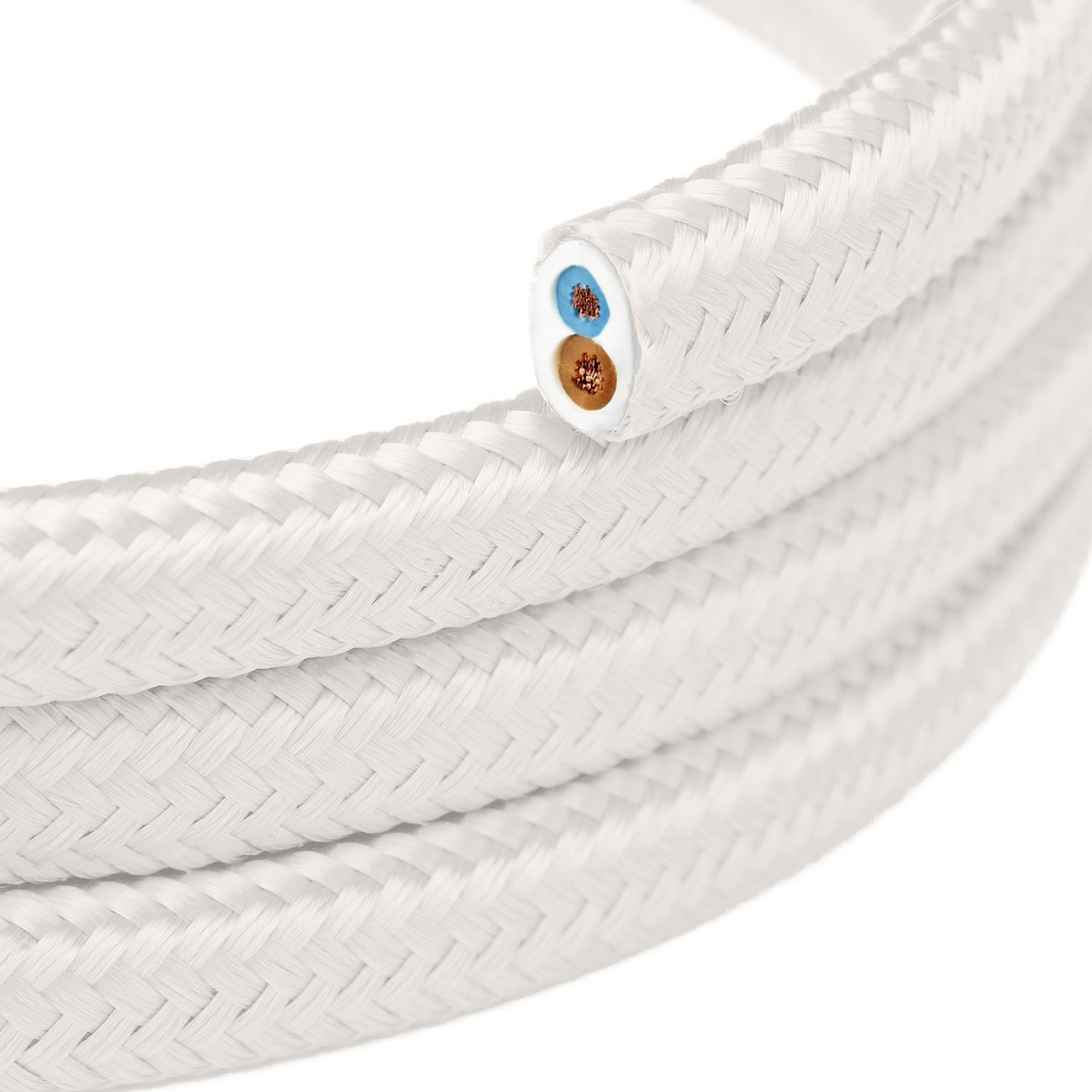 Cable textil plano blanco óptico brillante