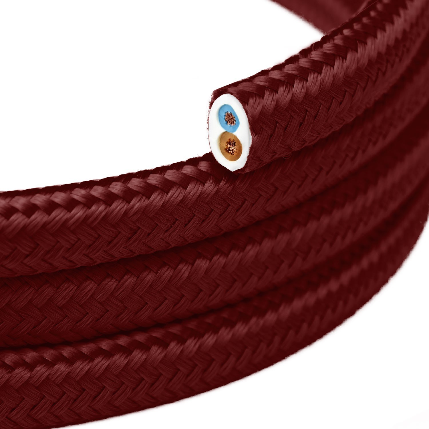 Cable textil plano Burdeos brillante