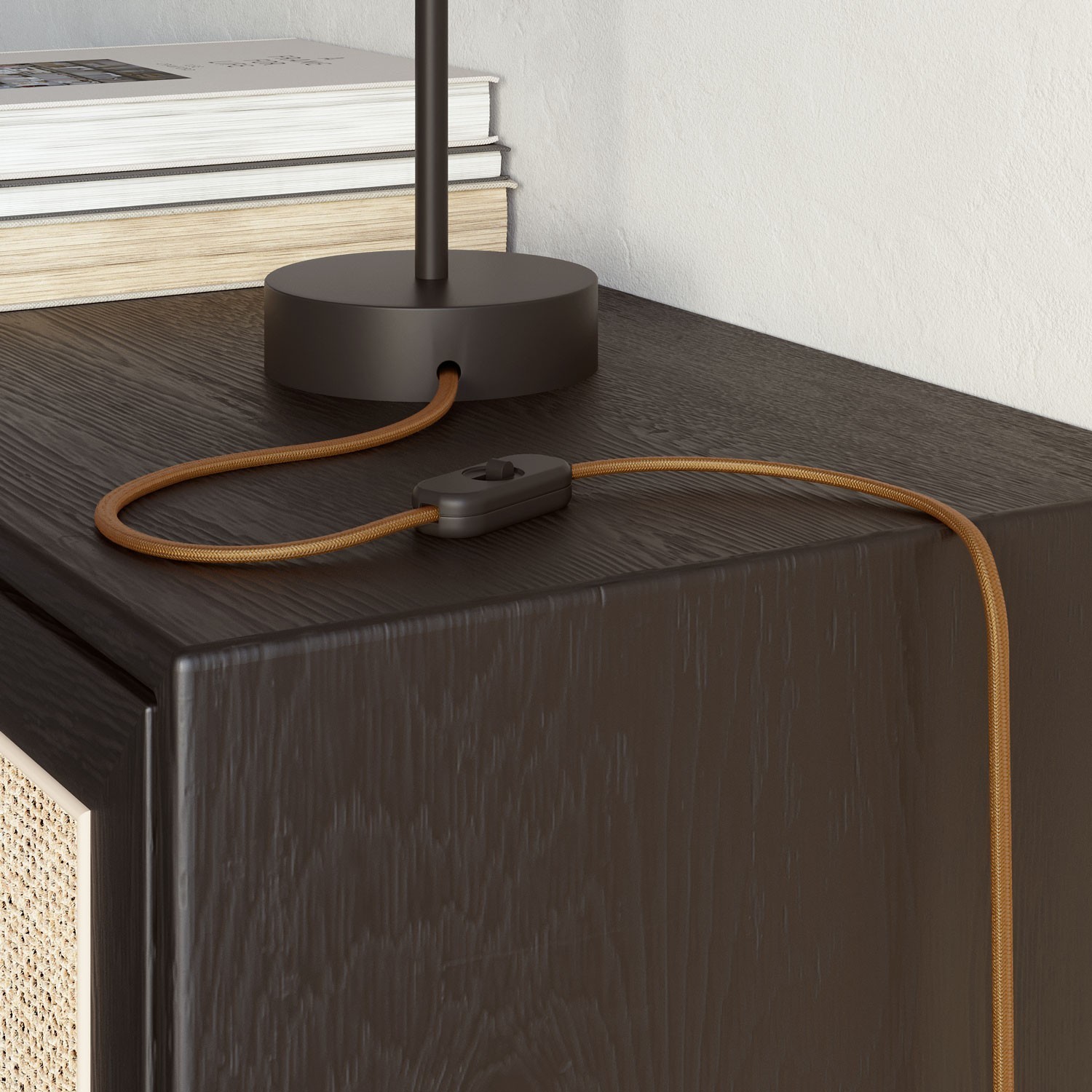 Cable eléctrico plano recubierto de tela color Whisky