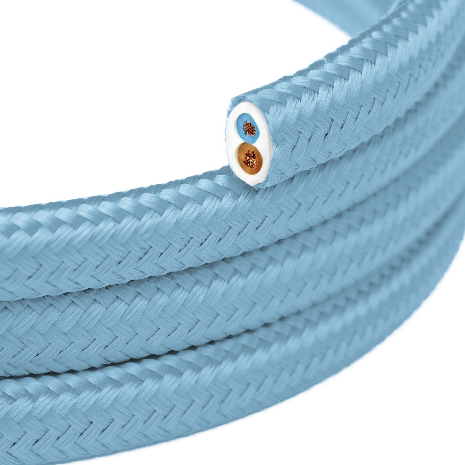 Cable textil plano de color azul bebé
