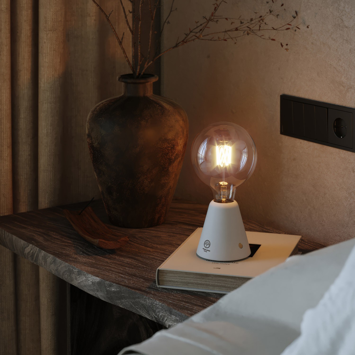 Lámpara portátil con base de madera personalizable