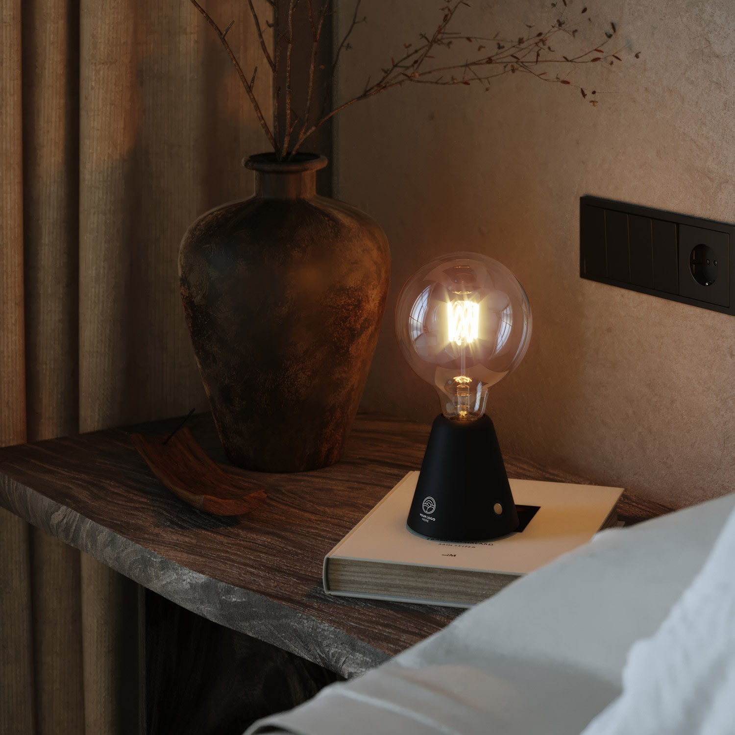 Lámpara portátil con base de madera personalizable