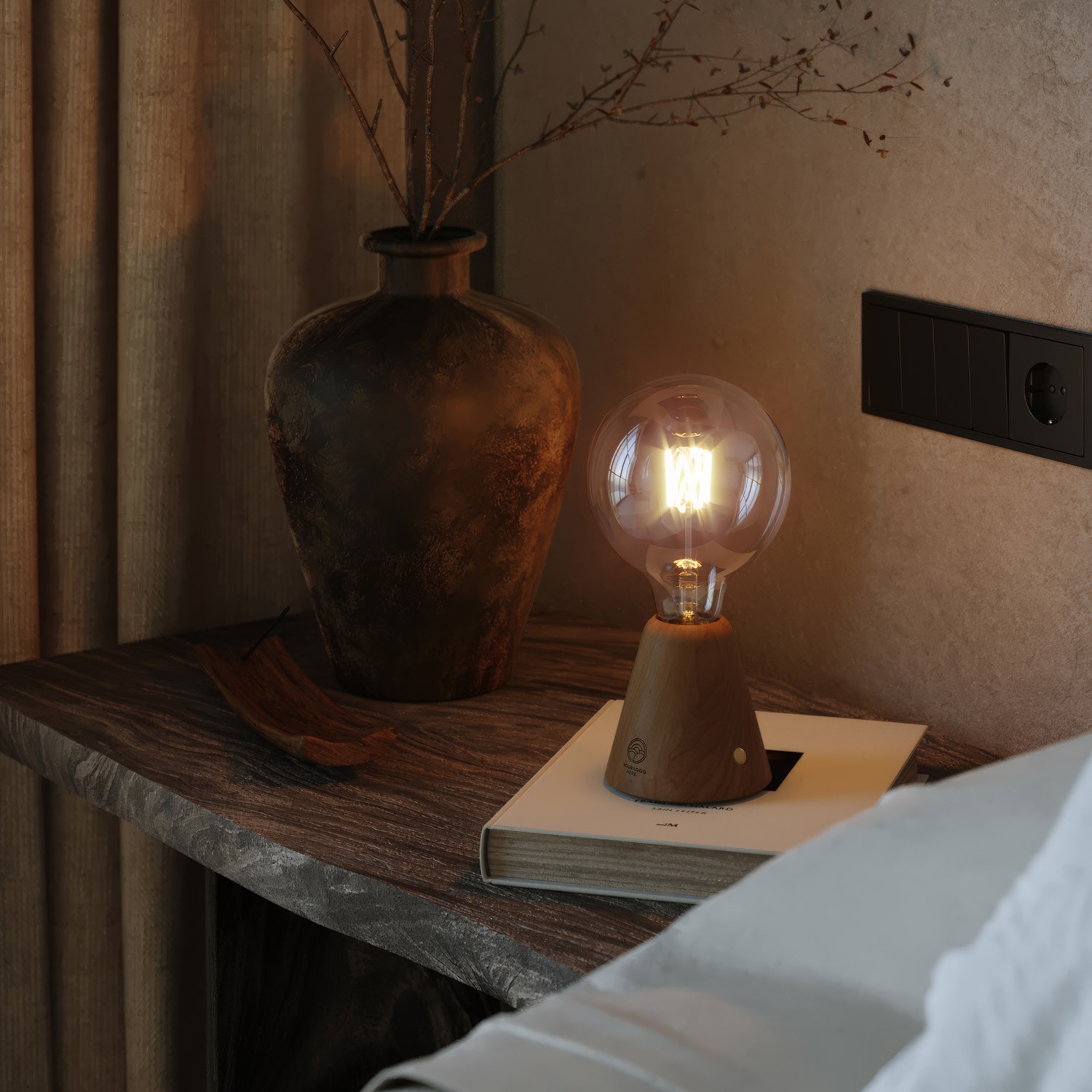 Lámpara portátil con base de madera personalizable