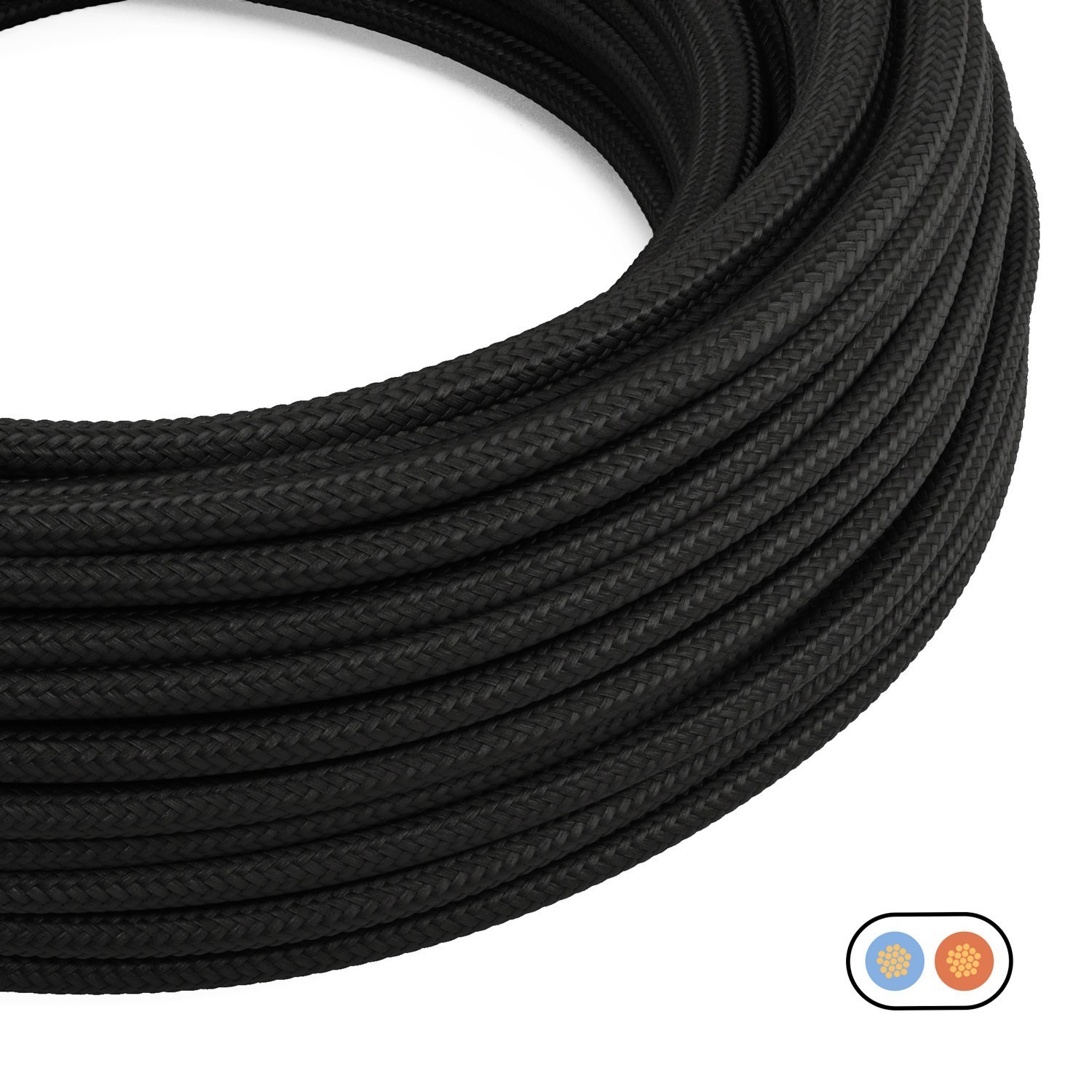 Cable textil plano Negro Carbón brillante