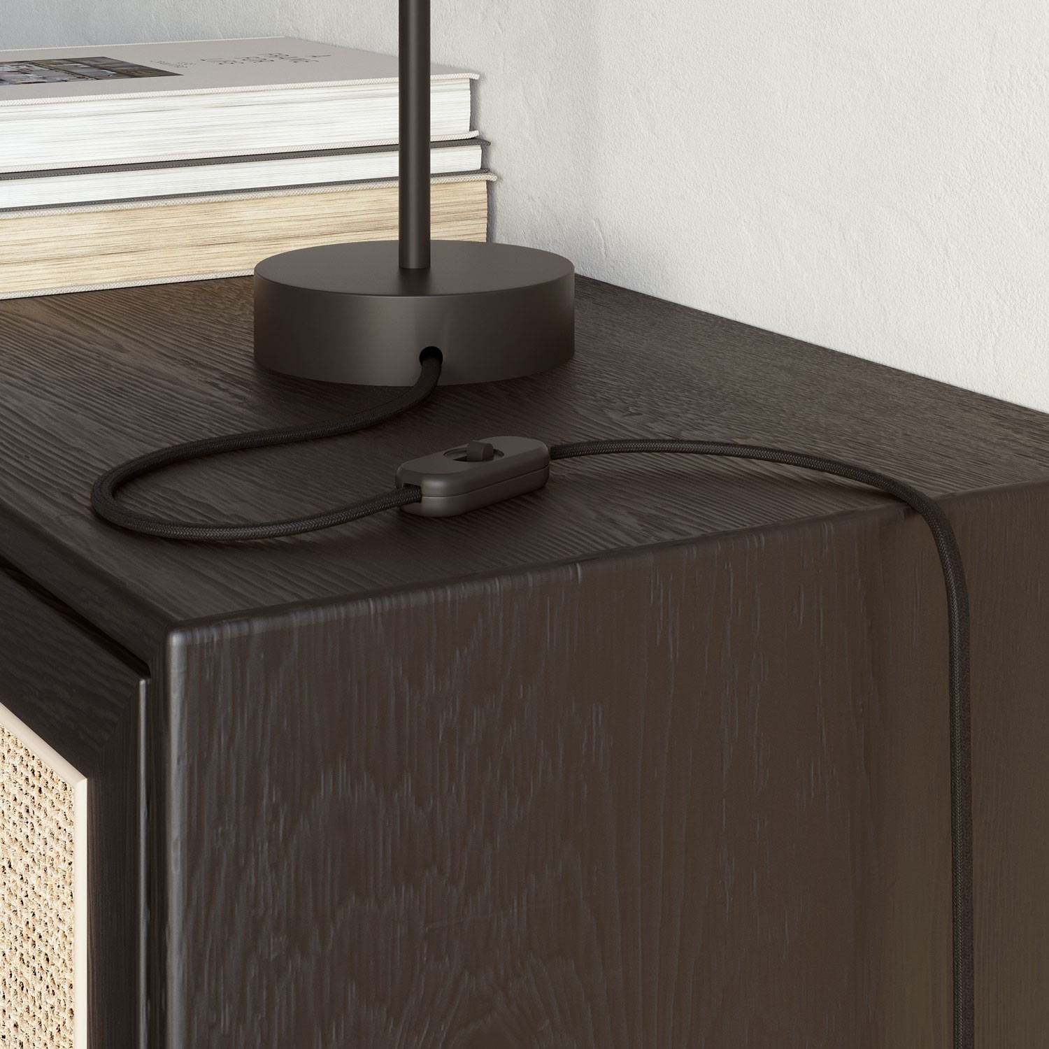 Cable textil plano Negro Carbón brillante