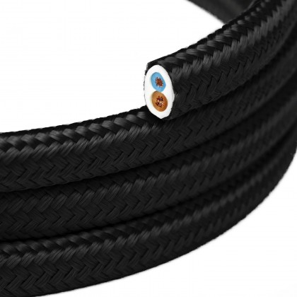 Cable textil plano Negro Carbón brillante