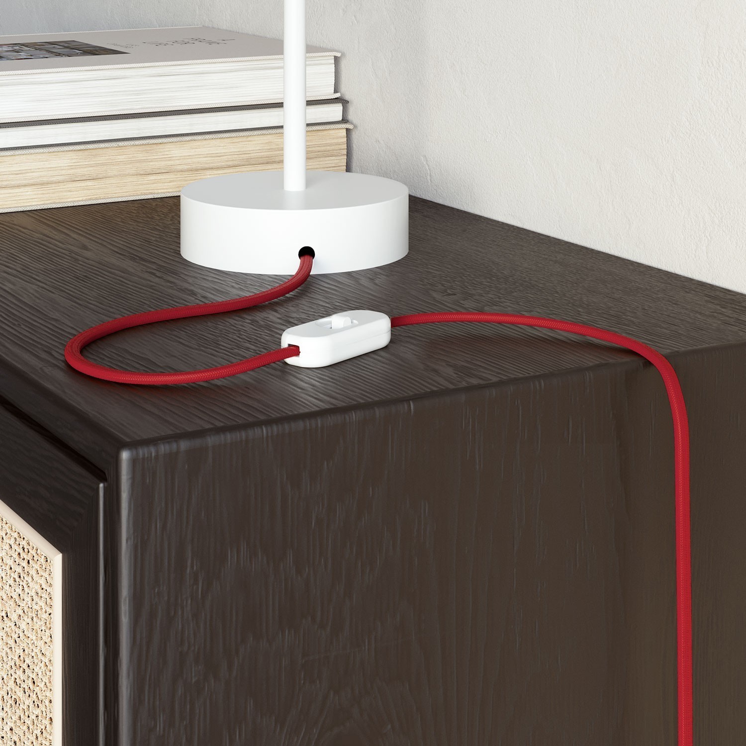 Cable textil plano recubierto Rojo fuego brillante