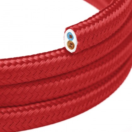Cable textil plano recubierto Rojo fuego brillante