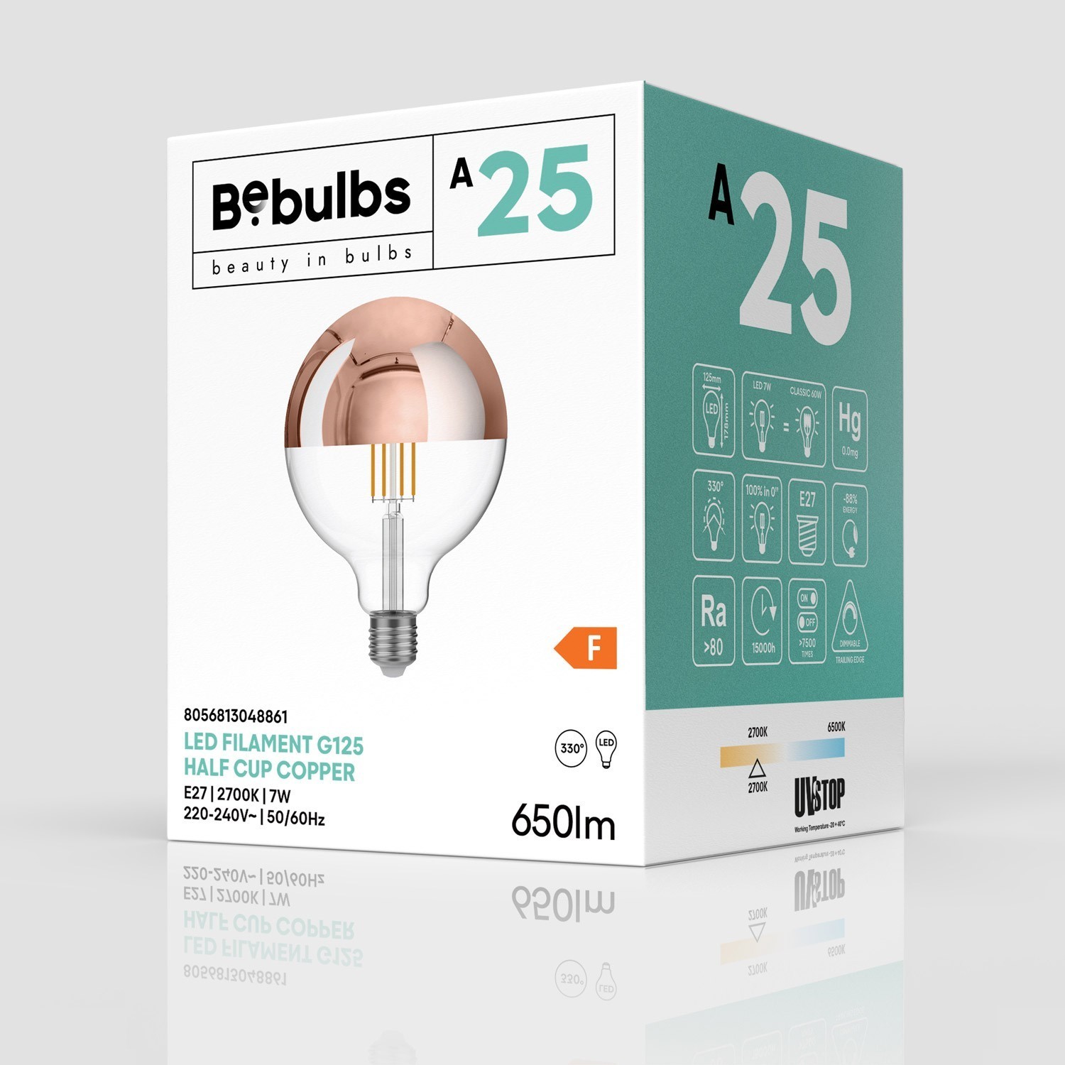 Bombilla LED Globo G125 Media Esfera Cobre 7W Regulable