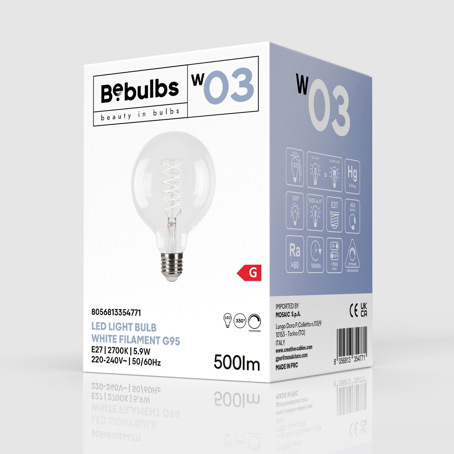 Bombilla LED Filamento Blanco G95 5,9W 500Lm E27 2700K