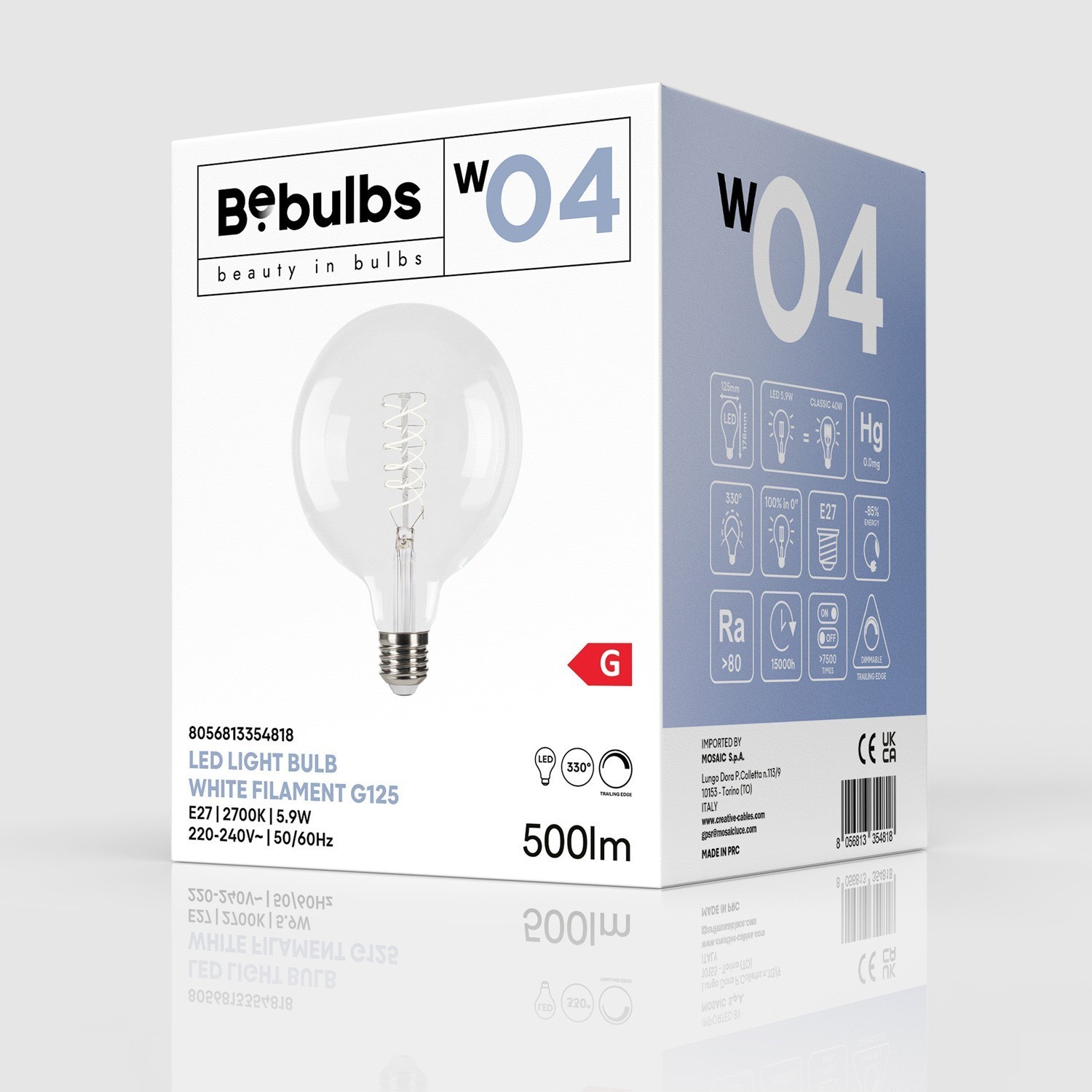 Bombilla LED Filamento Blanco G125 5,9W E27 Regulable