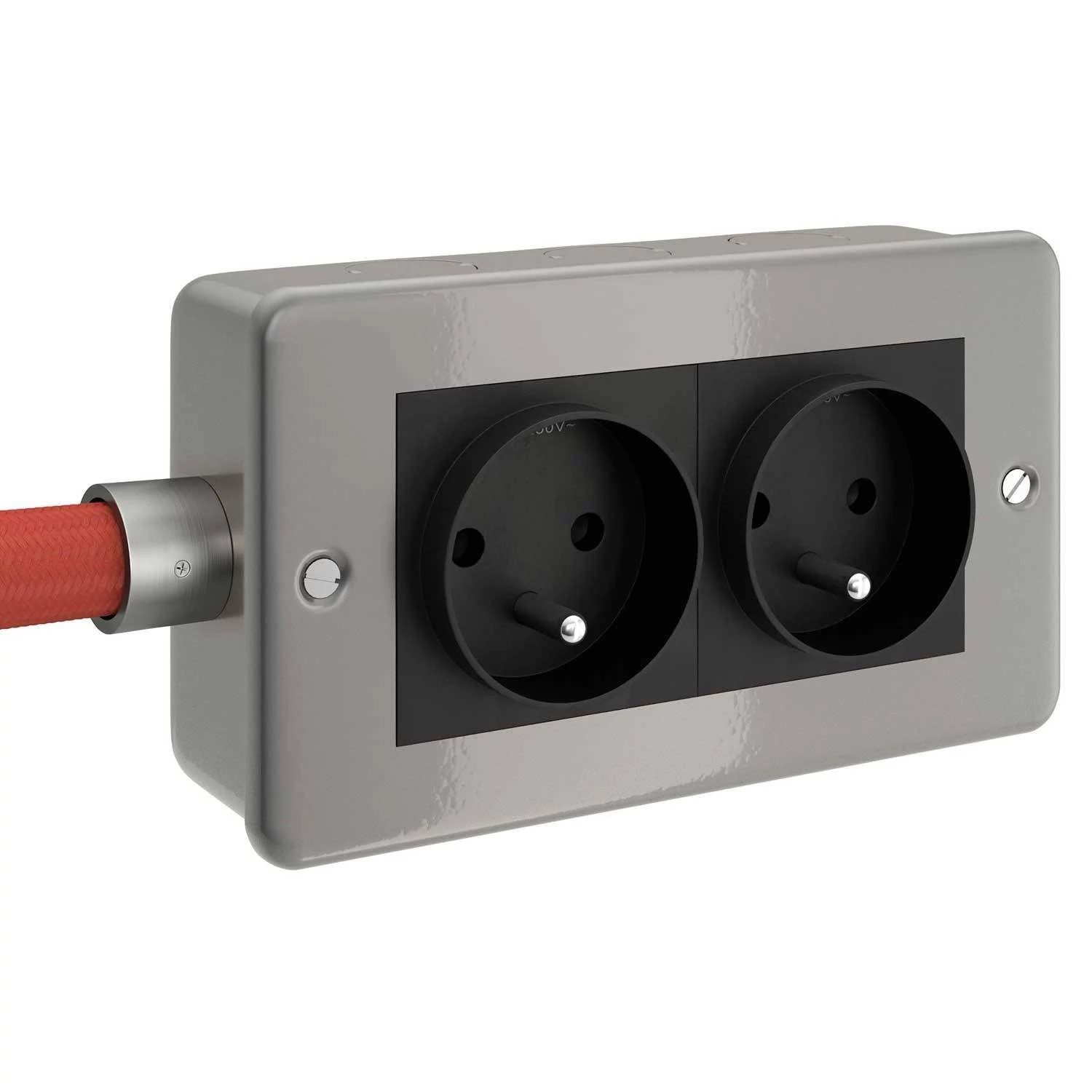 Caja de pared con doble enchufe francés en metal