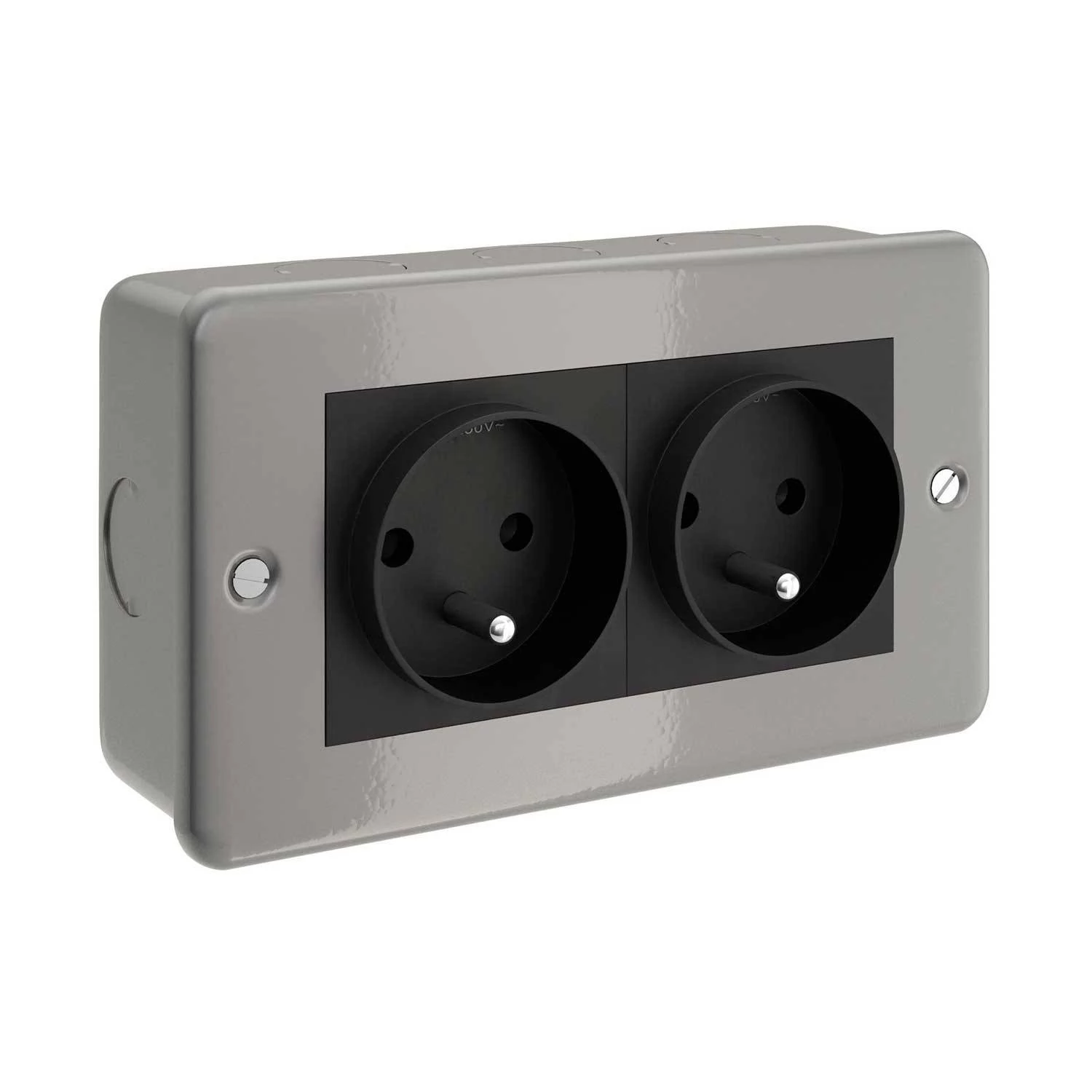 Caja de pared con doble enchufe francés en metal