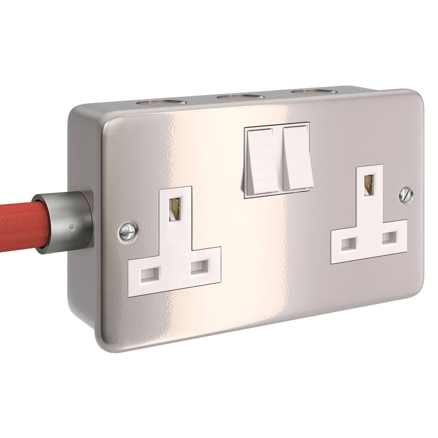Caja de pared de metal con doble enchufe de encendido / apagado UK