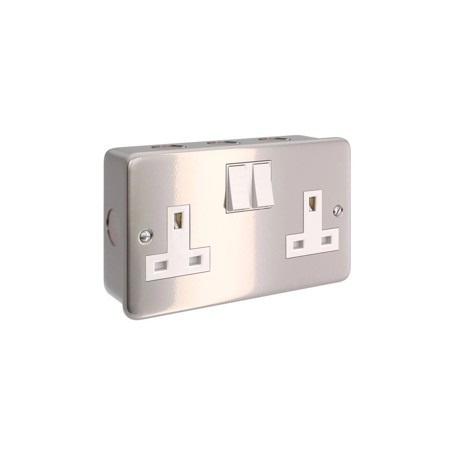 Caja de pared de metal con doble enchufe de encendido / apagado UK