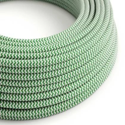 Cable Eléctrico Redondo Recubierto en tejido Efecto Seda ZigZag, Verde RZ06