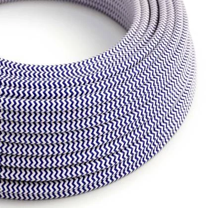 Cable Eléctrico Redondo Recubierto en tejido Efecto Seda ZigZag, Azul RZ12