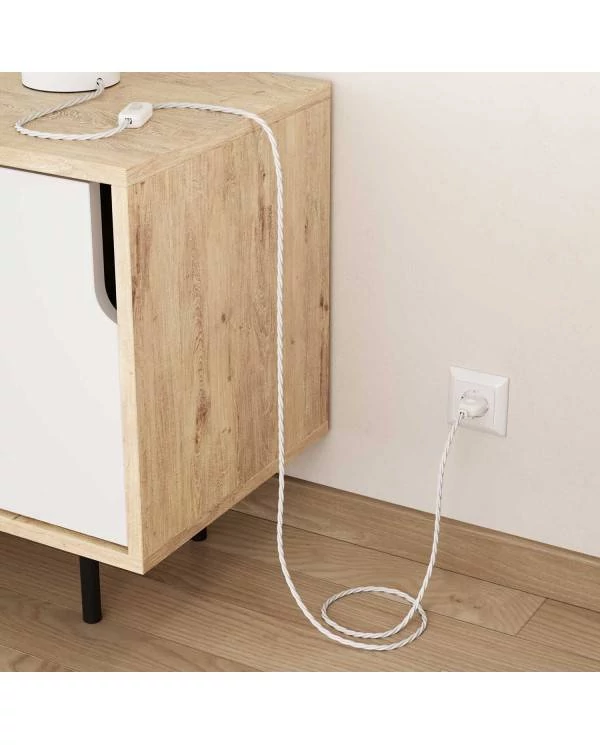 Cable Eléctrico Trenzado Recubierto en tejido Efecto Seda Color Sólido Blanco TM01