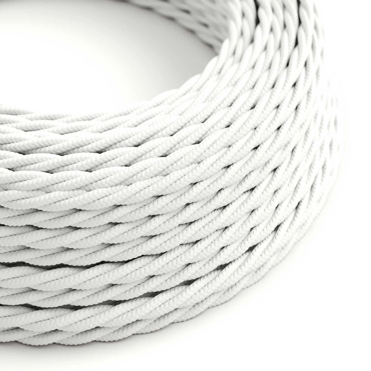 Cable Eléctrico Trenzado Recubierto en tejido Efecto Seda Color Sólido Blanco TM01