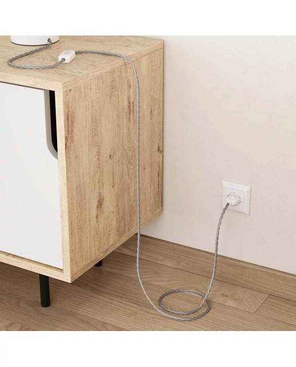 Cable Eléctrico Trenzado Recubierto en tejido Efecto Seda Color Sólido, Plateado TM02