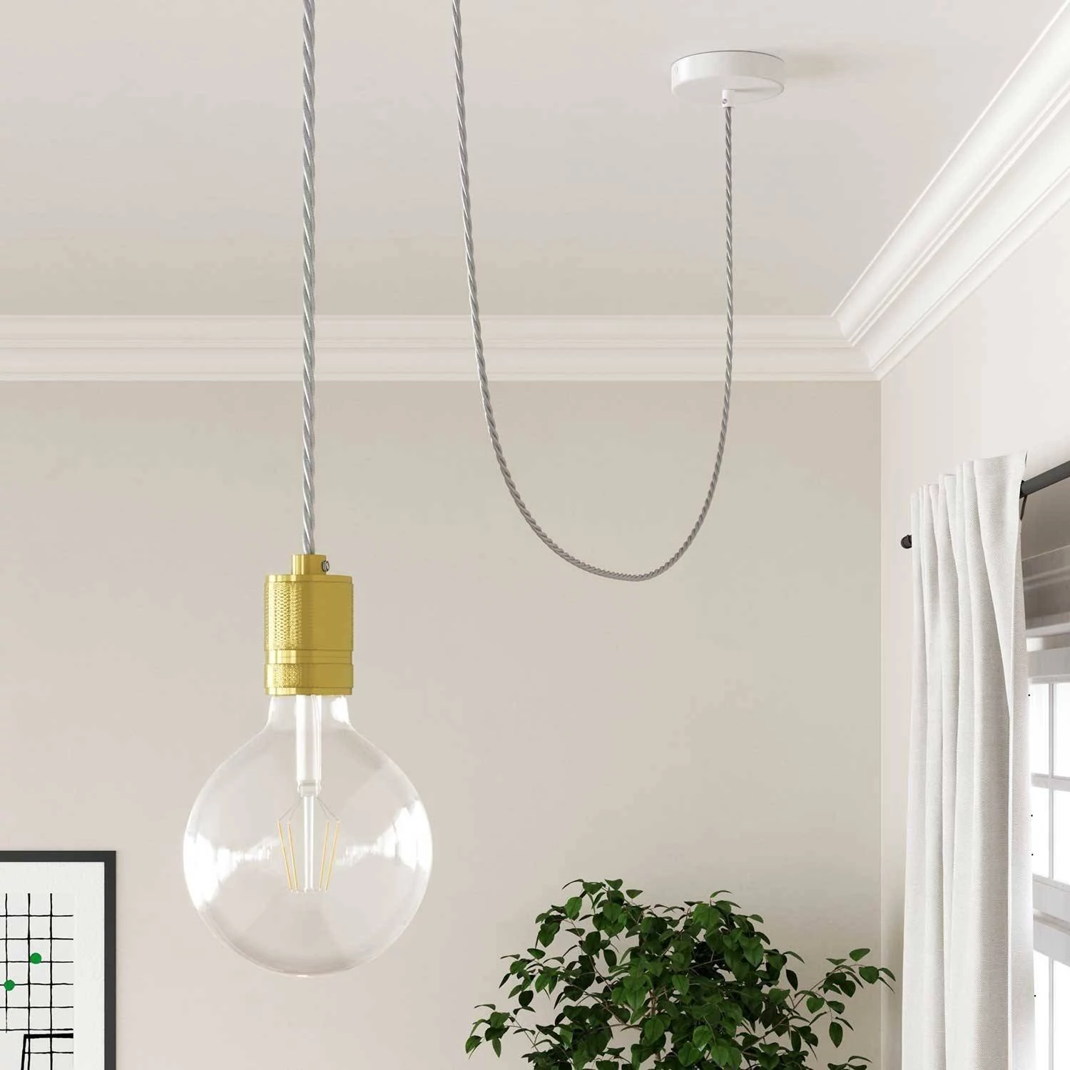 Cable Eléctrico Trenzado Recubierto en tejido Efecto Seda Color Sólido, Plateado TM02
