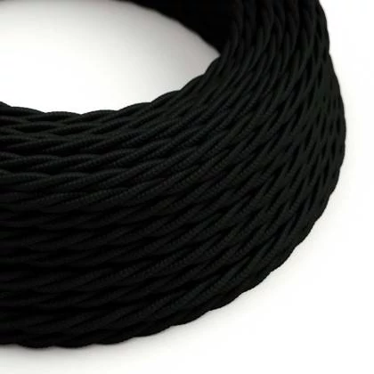 Cable Eléctrico Trenzado Recubierto en tejido Efecto Seda Color Sólido, Negro TM04