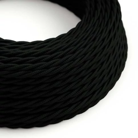 Cable Eléctrico Trenzado Recubierto en tejido Efecto Seda Color Sólido, Negro TM04