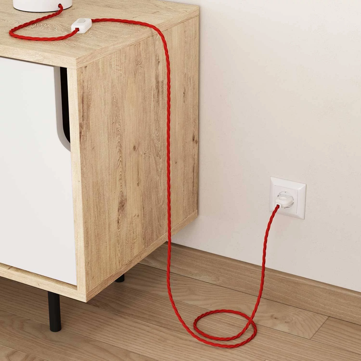 Cable Eléctrico Trenzado Recubierto en tejido Efecto Seda Color Sólido, Rojo TM09