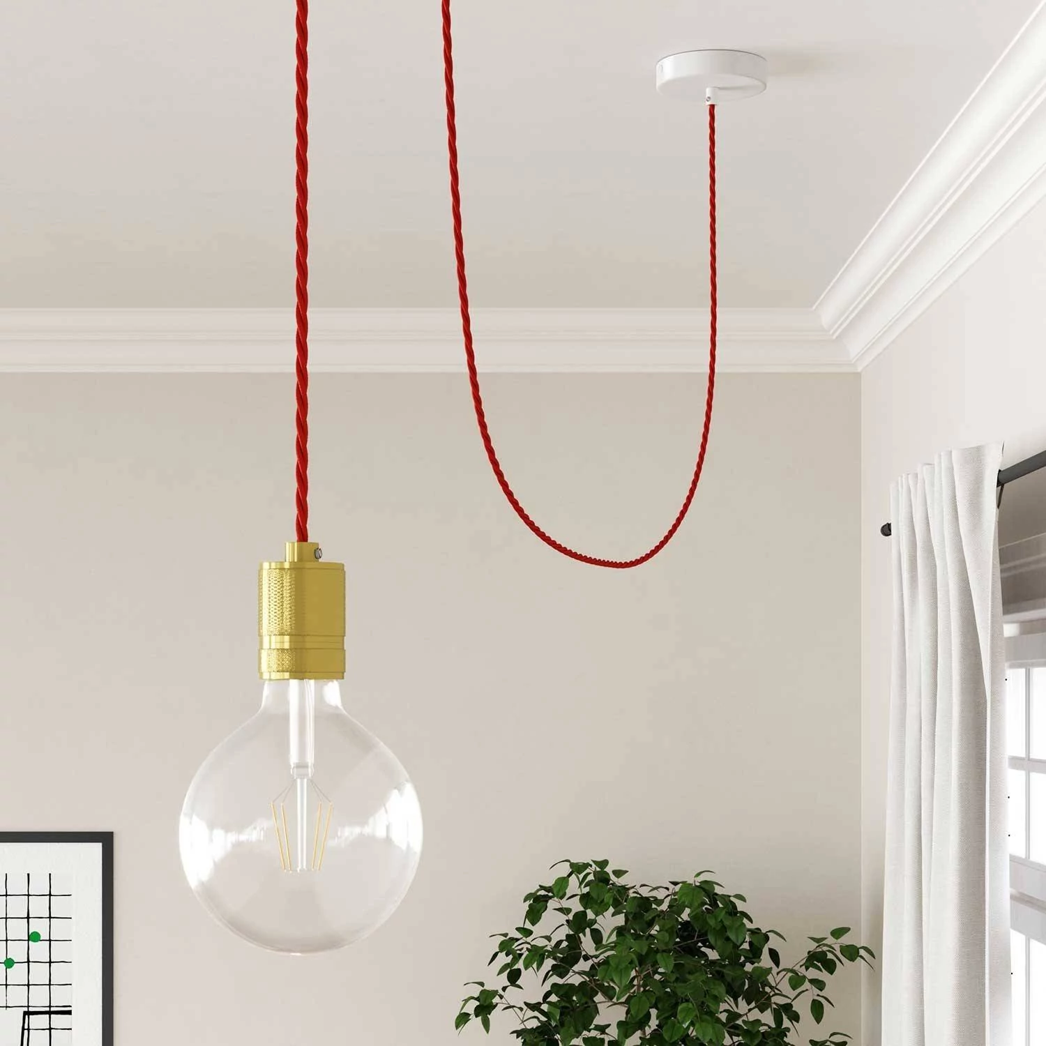Cable Eléctrico Trenzado Recubierto en tejido Efecto Seda Color Sólido, Rojo TM09