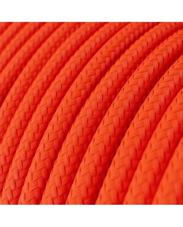 Cable Eléctrico Redondo Recubierto en tejido Efecto Seda Color Sólido, Naranja Fluo RF15