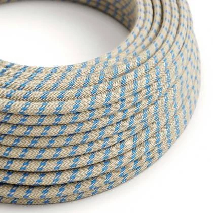 Cable Eléctrico Redondo Recubierto en Algodón Stripes Azul Steward y lino Naturel RD55