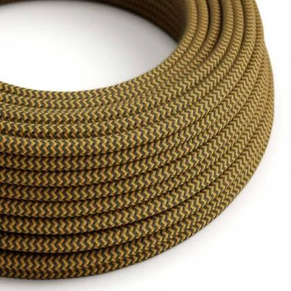 Cable Eléctrico Redondo recubierto en Algodón ZigZag Miel Dorado y Antracita RZ27