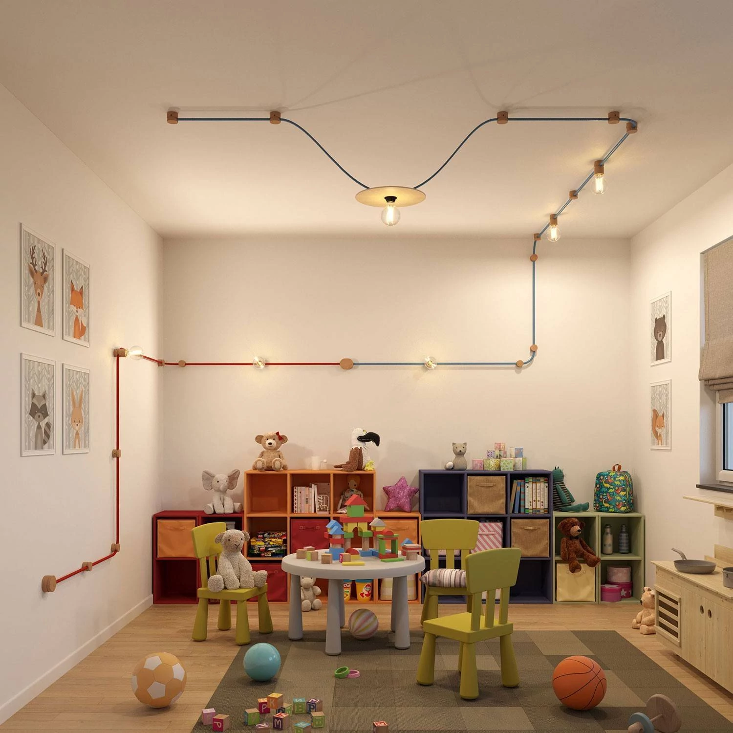 Portalámparas madera Filé System cable textil guirnalda