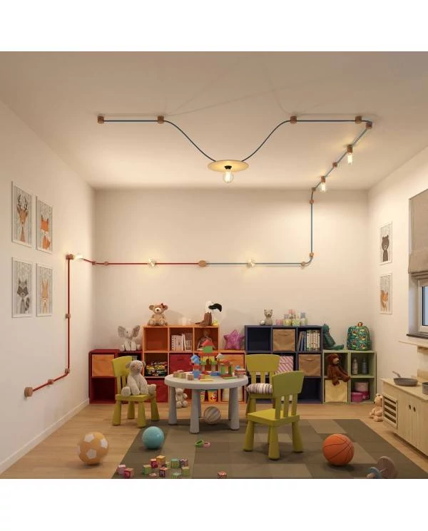 Portalámparas madera Filé System cable textil guirnalda
